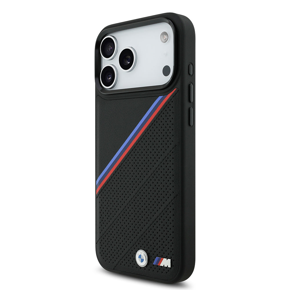BMW iPhone 17 Pro Max Orjinal Lisanslı M-safe Şarj Özellikli M Logolu Üç Şeritli Delikli Deri Kılıf BMW iPhone 17 Pro Max Orjinal Lisanslı M-safe Şarj Özellikli M Logolu Üç Şeritli Delikli Deri Kılıf